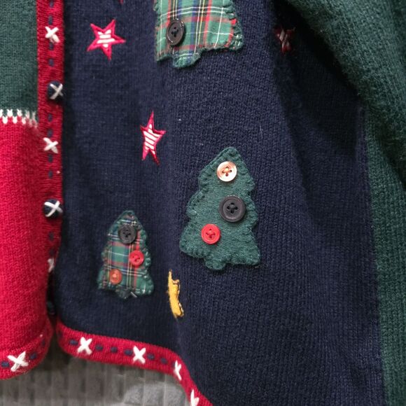 VTG Americana Christmas Sweater Cardigan XL Ugly Party USA 90s Wool Shoulder Pad - Picture 5 of 15